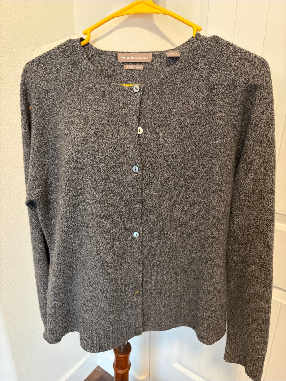 Valerie Stevens Gray Button-Front Knit Cardigan